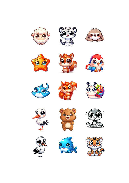 Cute Animal Sticker Pack – 15 Waterproof Stickers