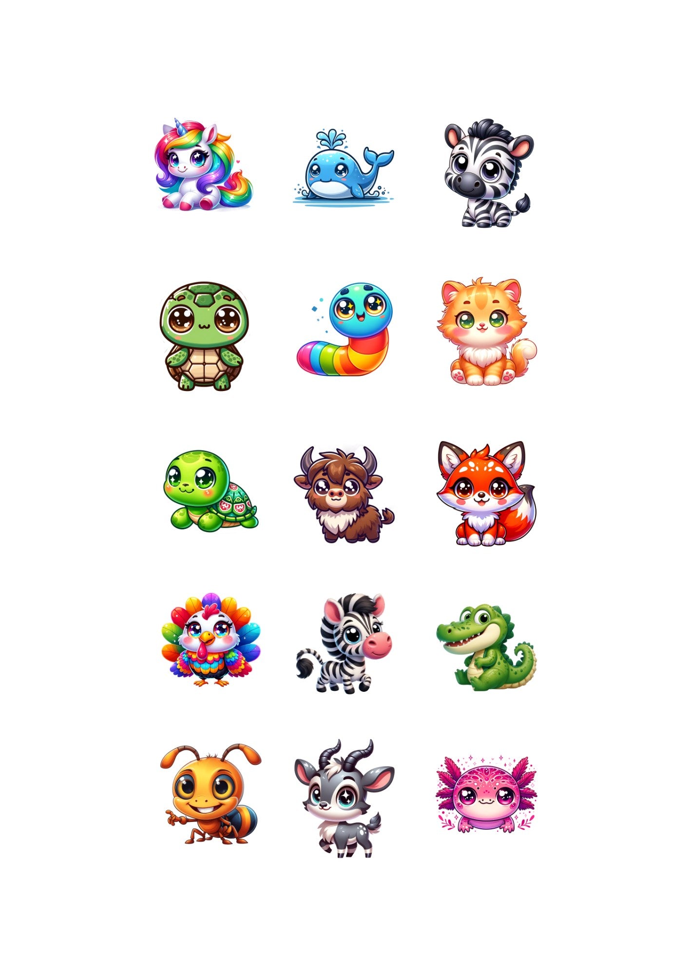 Cute Animal Sticker Pack – 15 Waterproof Stickers