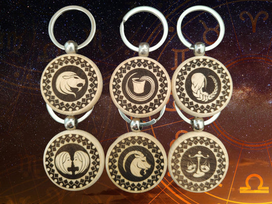 Zodiac Wooden Keychains – Handcrafted & Laser Engraved Astrology Gift