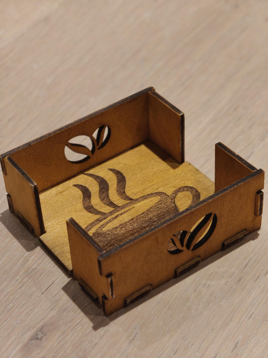 Engraved Cork Coffee Coaster Set with Wooden Holder: Funny Coffee Quotes