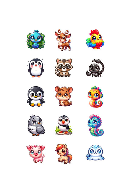 Cute Animal Sticker Pack – 15 Waterproof Stickers