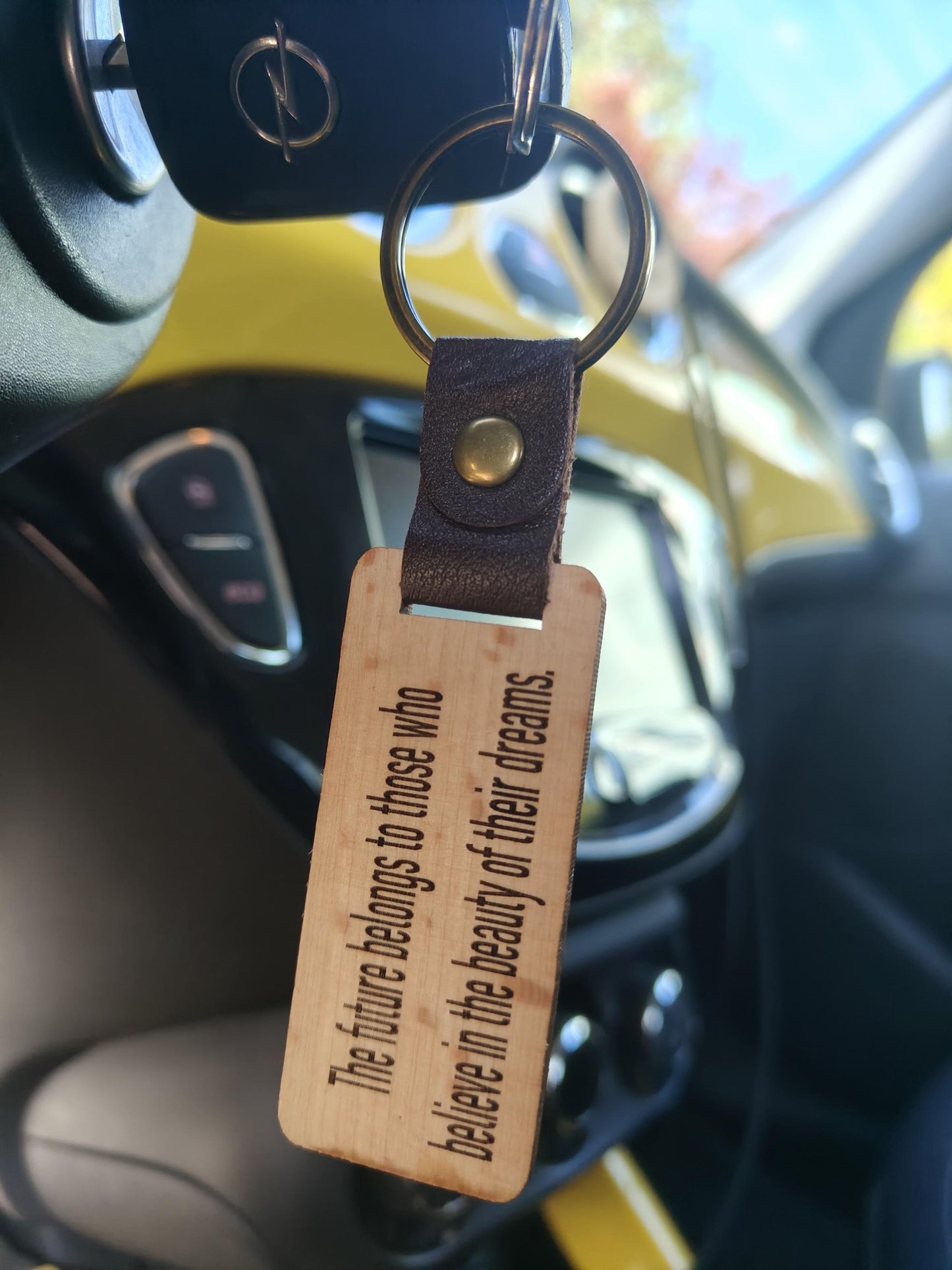 Handmade Wooden Keychain: Personalized Engraved Leather Strap