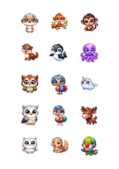 Cute Animal Sticker Pack – 15 Waterproof Stickers