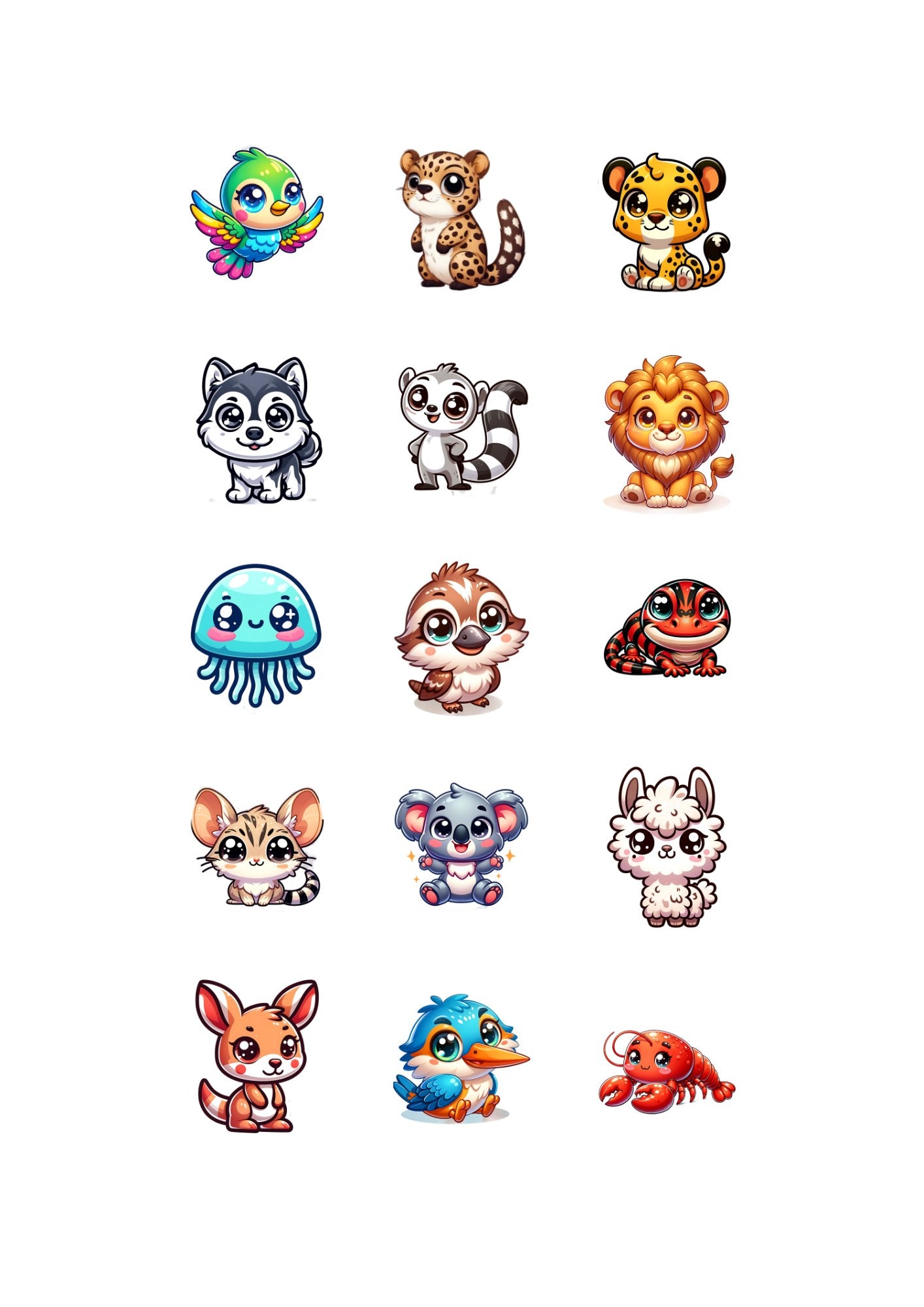 Cute Animal Sticker Pack – 15 Waterproof Stickers