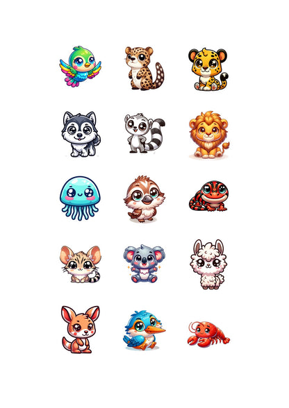Cute Animal Sticker Pack – 15 Waterproof Stickers
