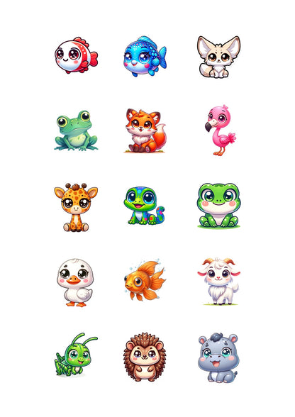 Cute Animal Sticker Pack – 15 Waterproof Stickers