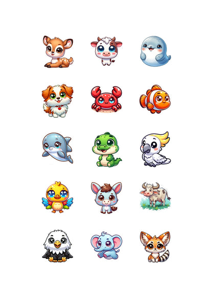 Cute Animal Sticker Pack – 15 Waterproof Stickers