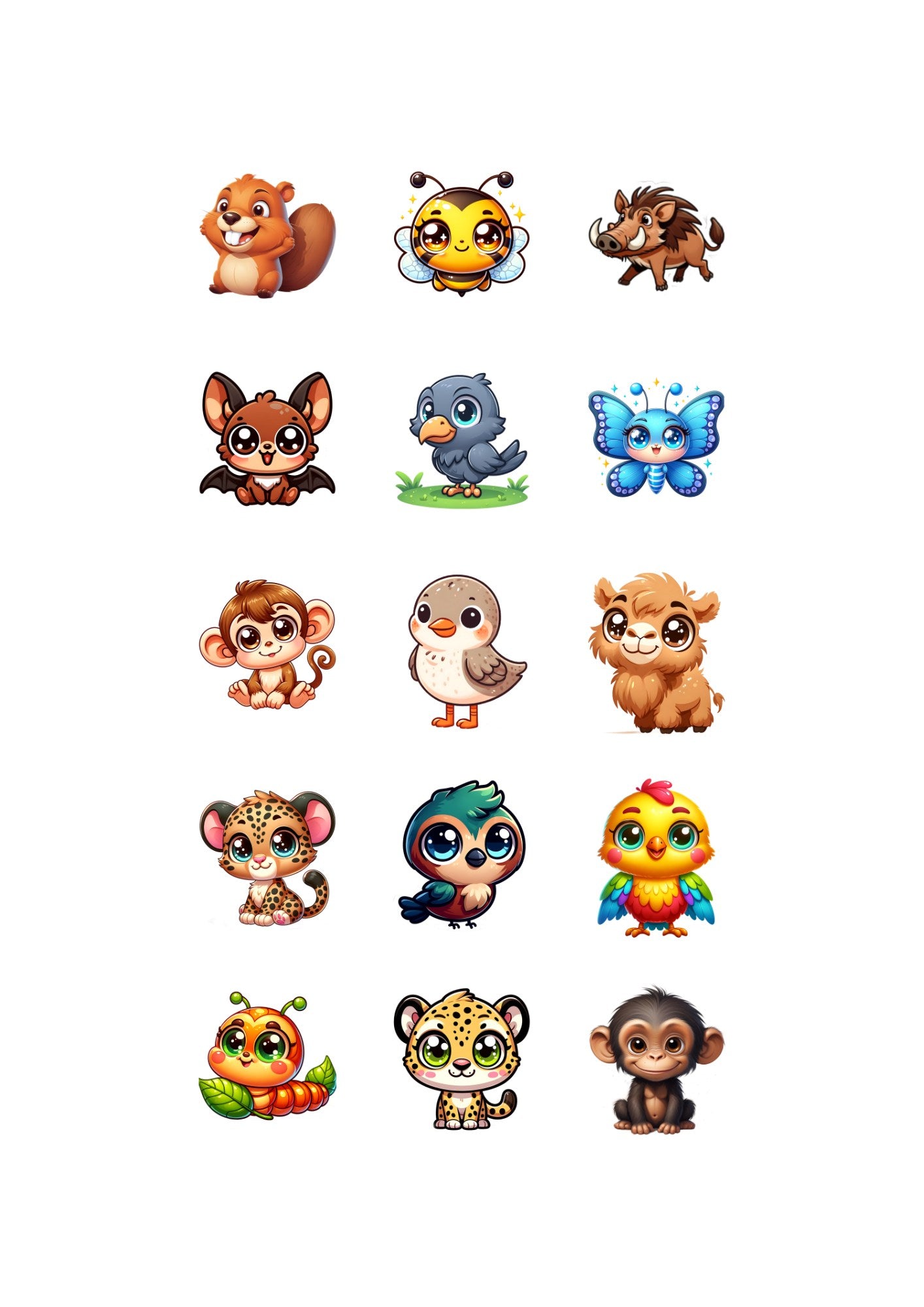 Cute Animal Sticker Pack – 15 Waterproof Stickers