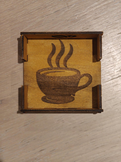 Engraved Cork Coffee Coaster Set with Wooden Holder: Funny Coffee Quotes