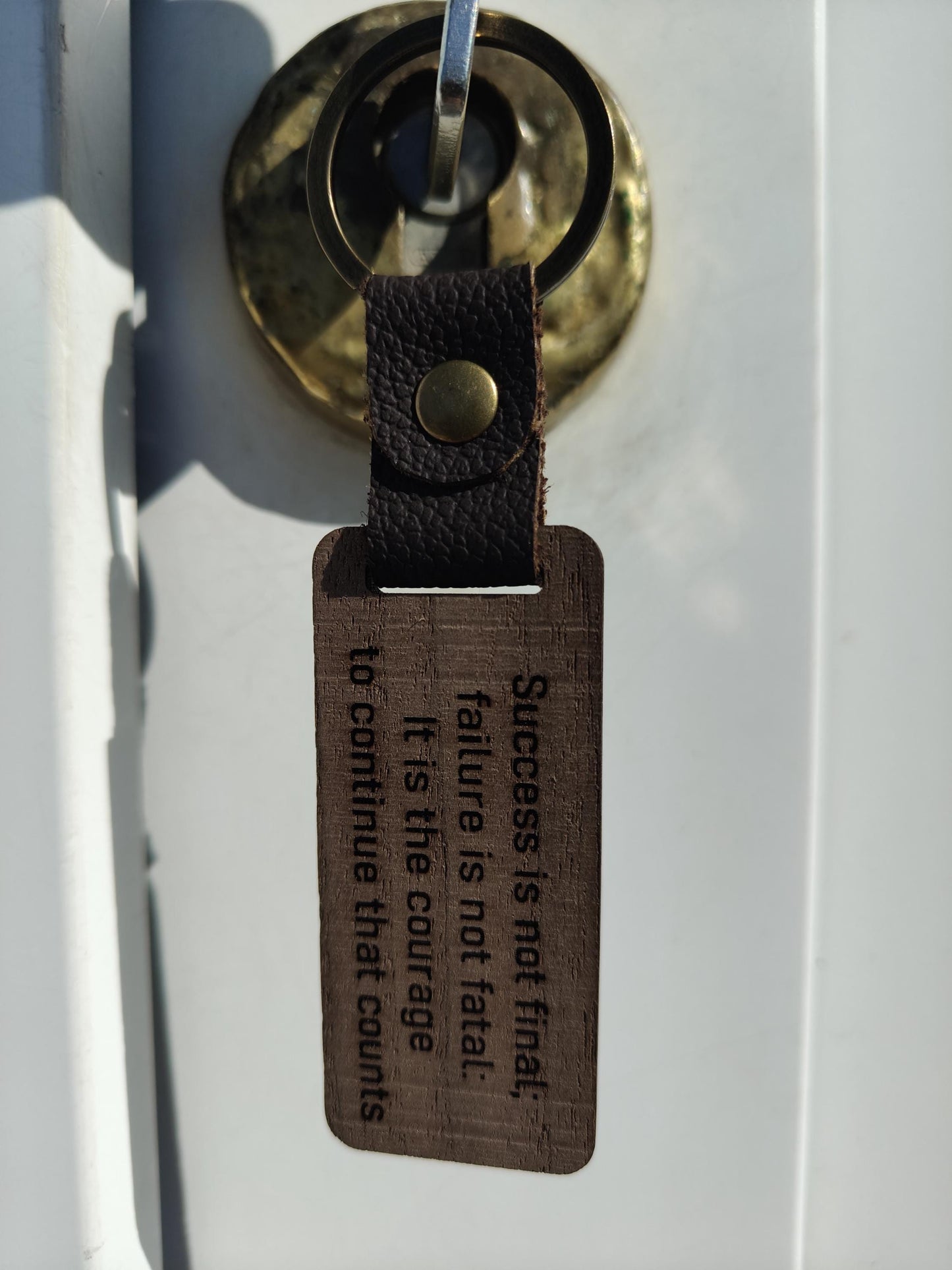 Handmade Wooden Keychain: Personalized Engraved Leather Strap