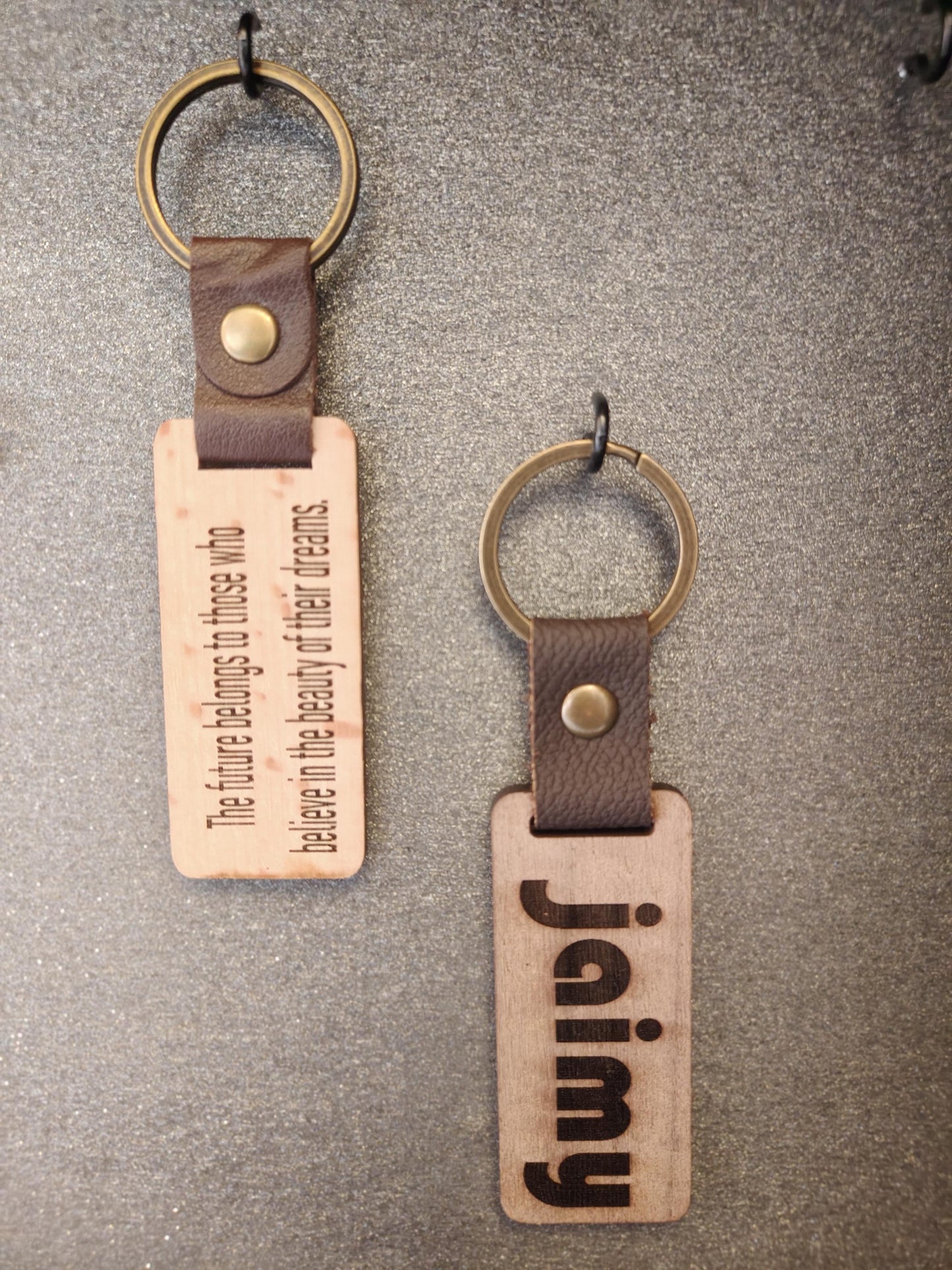 Handmade Wooden Keychain: Personalized Engraved Leather Strap