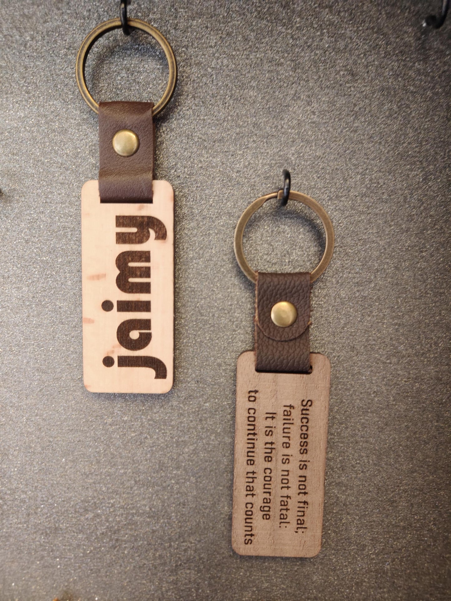 Handmade Wooden Keychain: Personalized Engraved Leather Strap