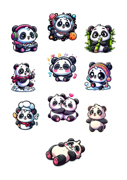 Panda Sticker Pack – 10 Waterproof Sublimation Stickers | Kawaii Panda