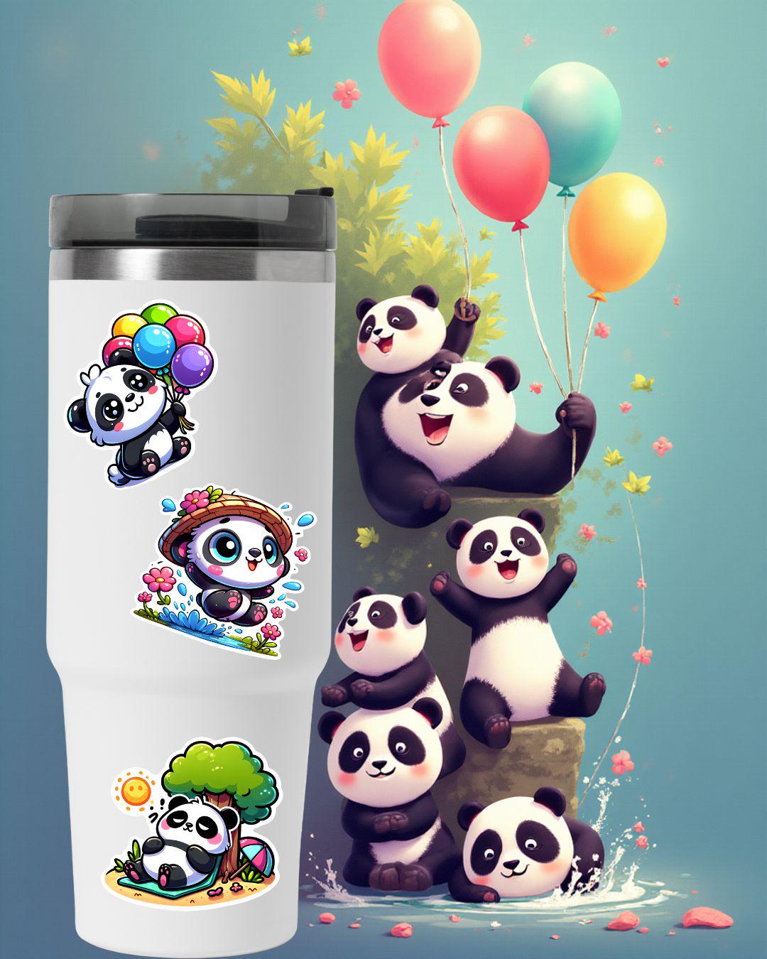 Panda Sticker Pack – 10 Waterproof Sublimation Stickers | Kawaii Panda