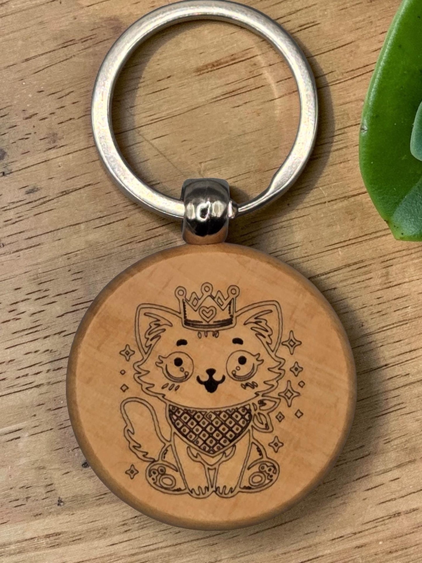 Laser Engraved Wooden Cat Keychain – Kawaii Charm for Cat Lovers