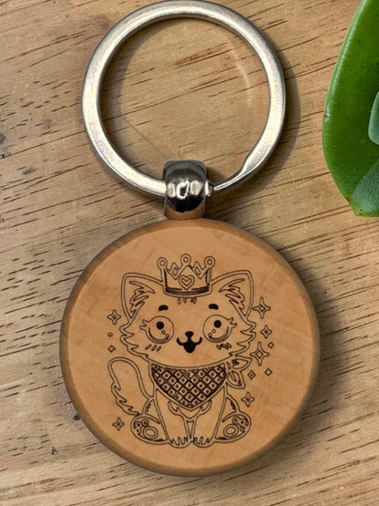 Laser Engraved Wooden Cat Keychain – Kawaii Charm for Cat Lovers
