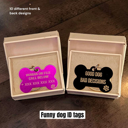Funny Dog ID Tag Engraved | Custom Pet Tag With Phone Number