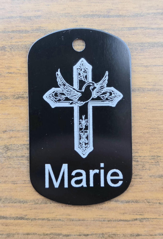 First Communion Gift, Engraved Cross Dog Tag, Personalized Name and Date, Confirmation Keepsake