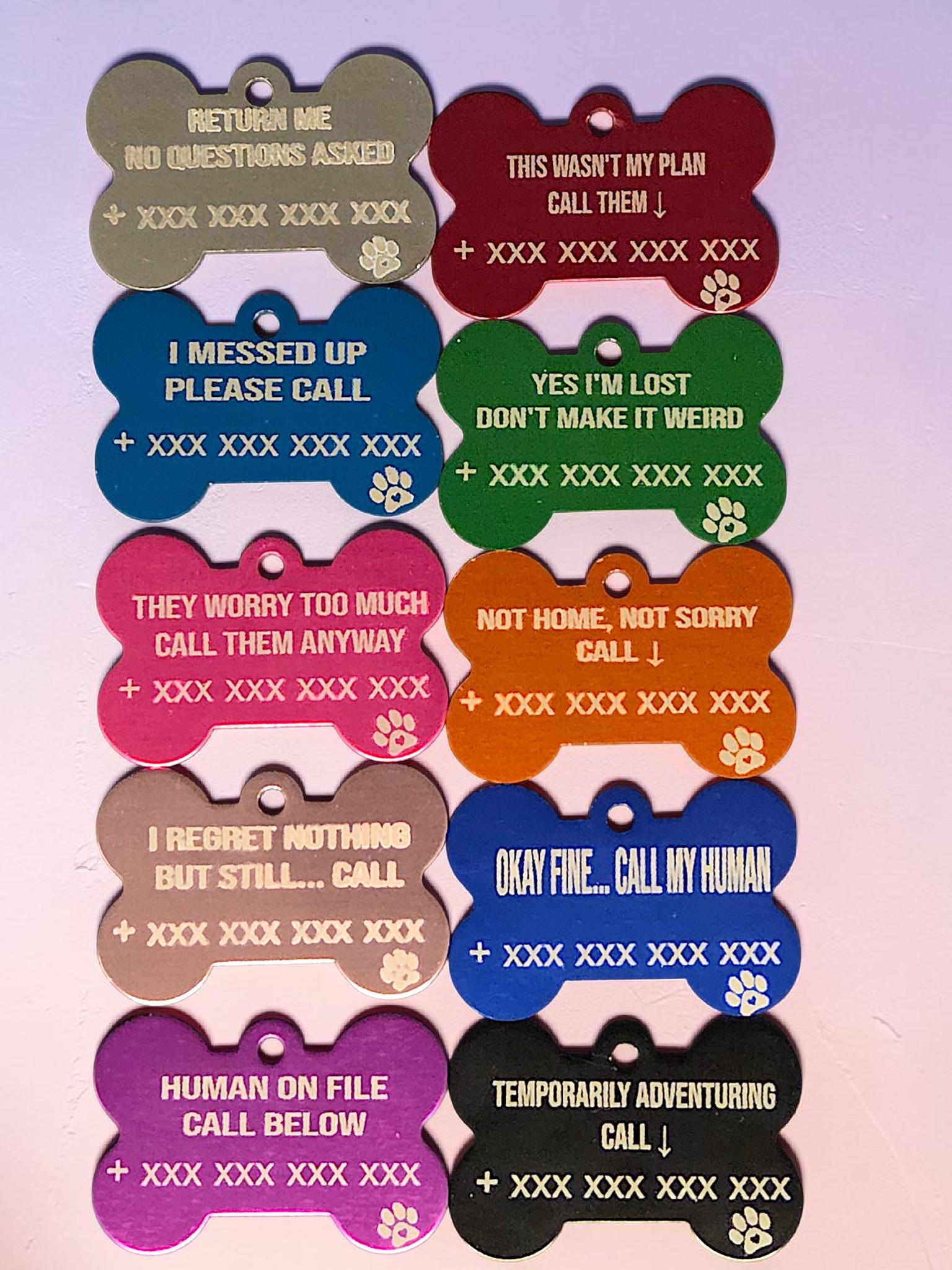 Funny Dog ID Tag Engraved | Custom Pet Tag With Phone Number