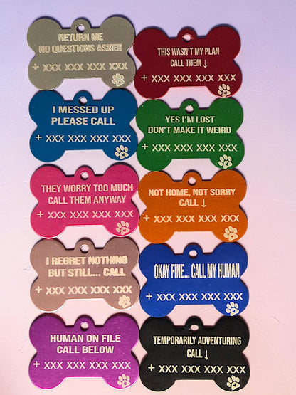 Funny Dog ID Tag Engraved | Custom Pet Tag With Phone Number