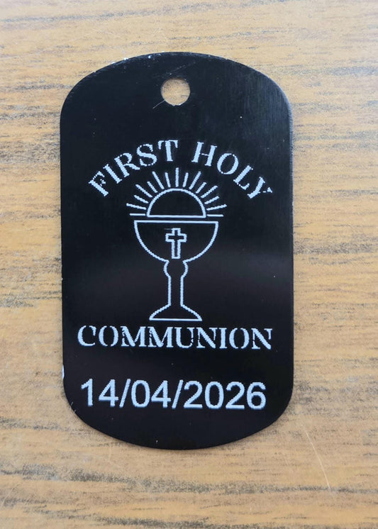 First Communion Gift, Engraved Cross Dog Tag, Personalized Name and Date, Confirmation Keepsake