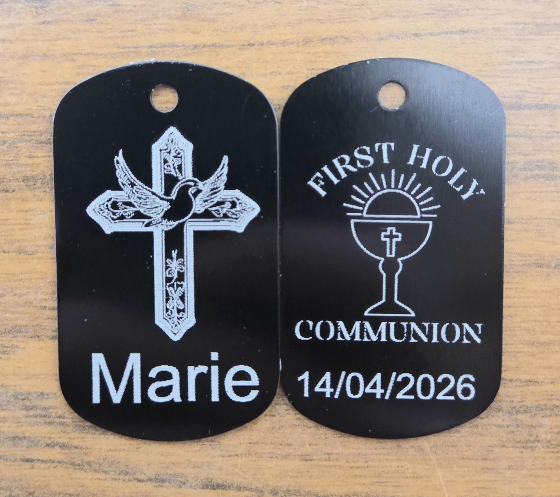 First Communion Gift, Engraved Cross Dog Tag, Personalized Name and Date, Confirmation Keepsake